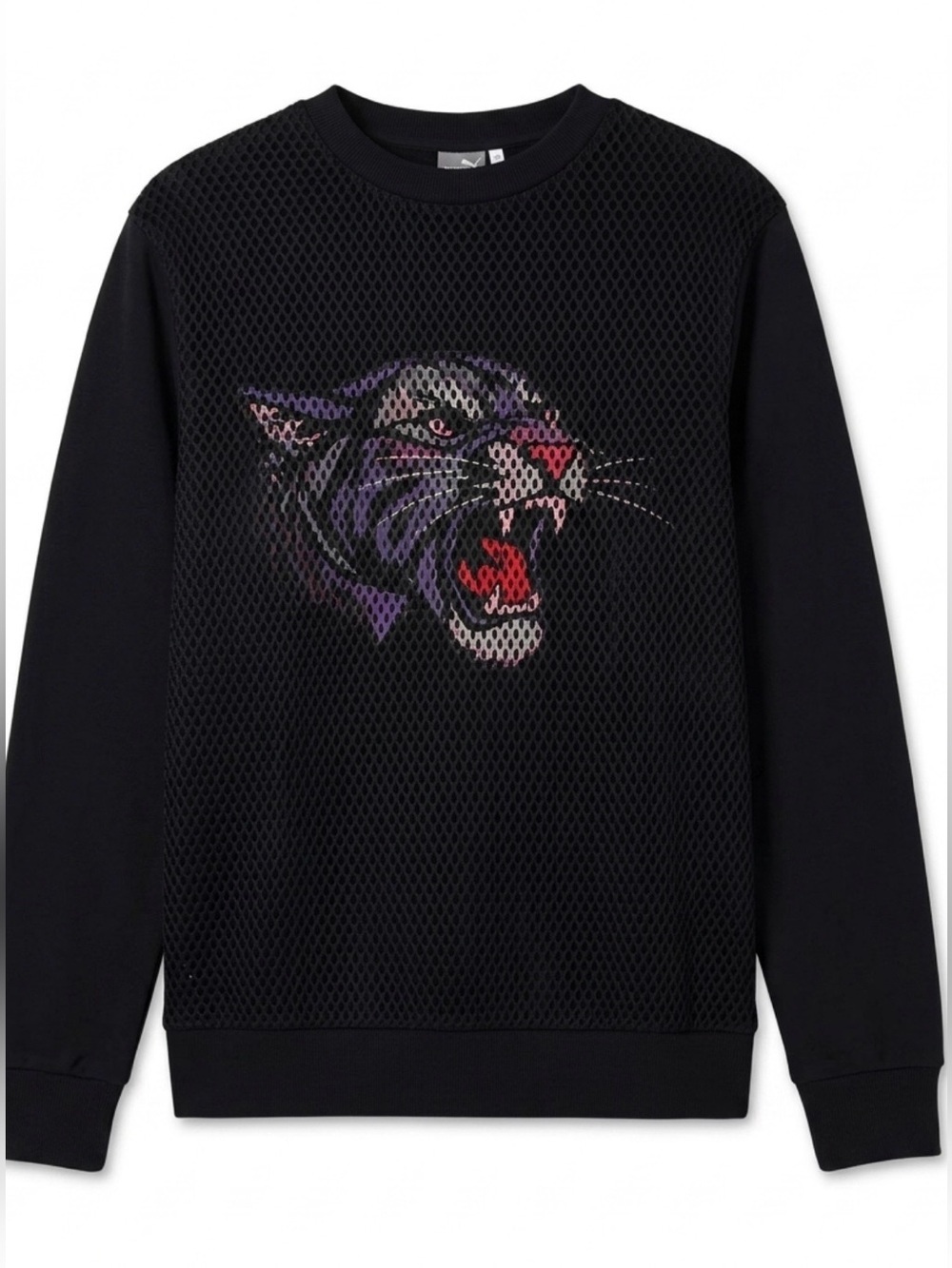 PUMA SPORT LIFESTYLE MESH CREWNECK SWEATSHIRT - BLACK - MEN’S SIZE LARGE